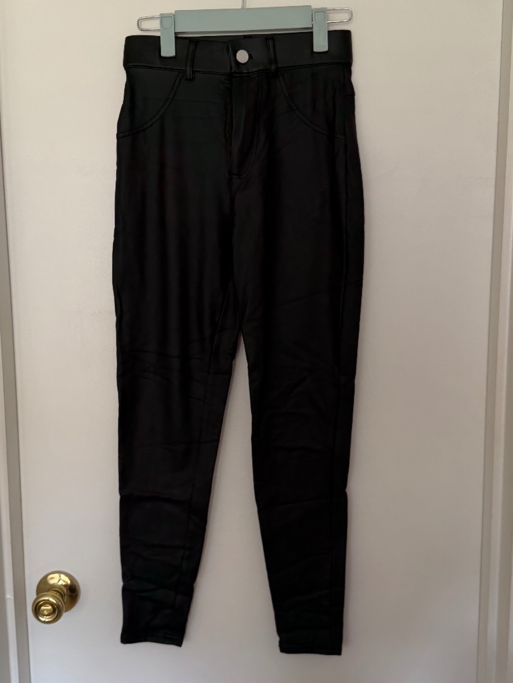 Black faux leather jeans